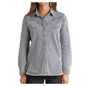 Women's Rock and Roll Denim Long Sleeve Button Down Cowgirl Western Country Rode